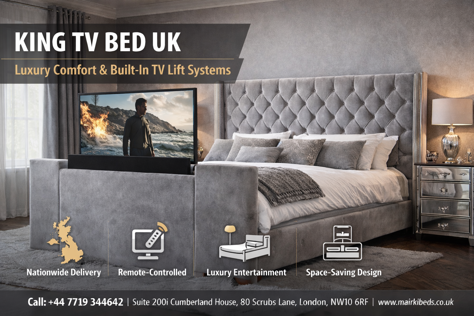 King TV Bed UK – Modern Luxury TV Beds | Mairki Beds