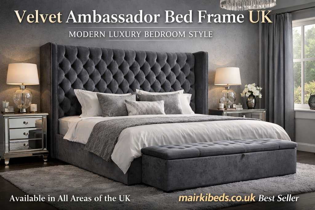 Velvet Ambassador Bed Frame UK – Modern Luxury Bedroom Style | Mairki Beds