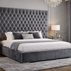 Ambassador High Headboard Bed in UK with tall grey velvet tufted headboard in a luxury modern bedroom