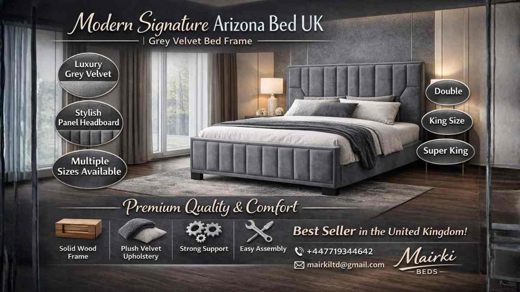 Modern Signature Arizona Bed UK | Grey Velvet Bed Frame