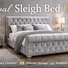 Opal Sleigh Bed UK grey velvet luxury design