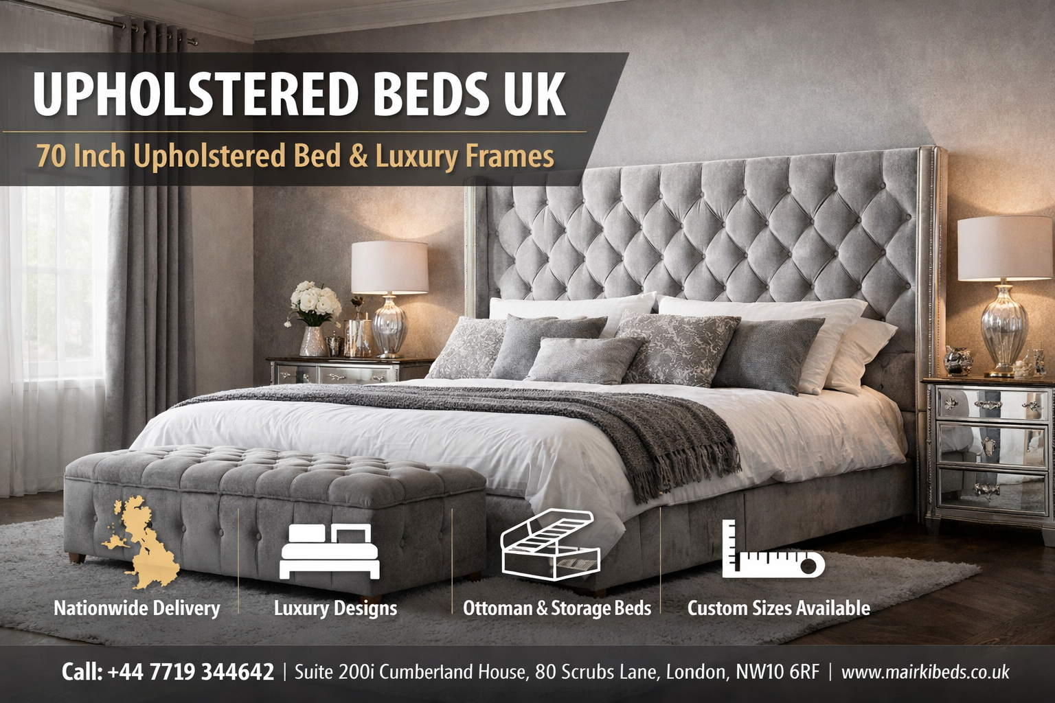 Upholstered Beds UK | 70 Inch Upholstered Bed & Luxury Frames